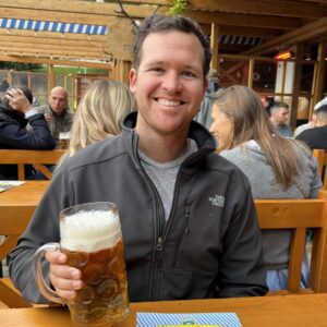 Kevin enjoying a pint of beer at Oktoberfest in Munich, Germany