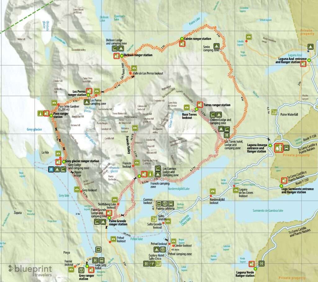 Torres del Paine W Trek map