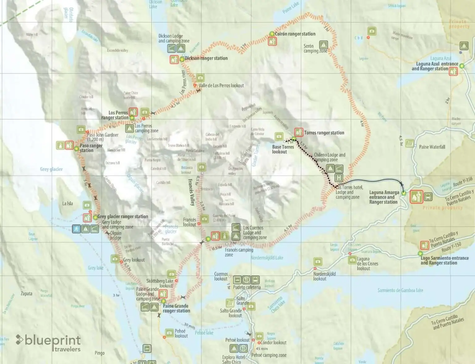 The Torres del Paine W Trek Map - Day 1