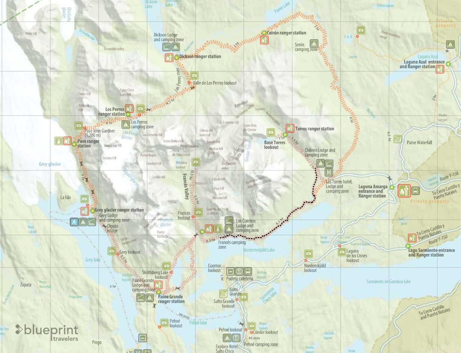 The Torres del Paine W Trek Map - Day 2