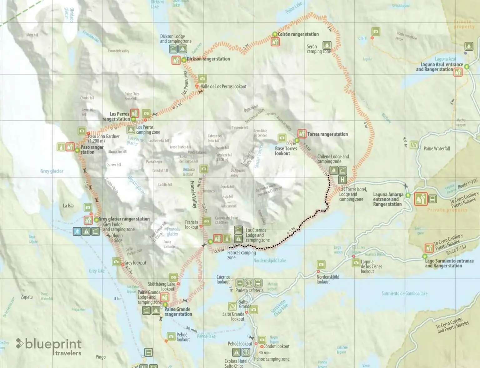 The Torres del Paine W Trek Map - Day 2