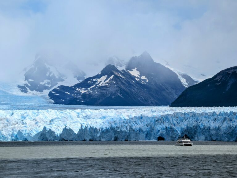 Boat in front of the Perito Moreno Glacier in Southern Patagonia, Argentina