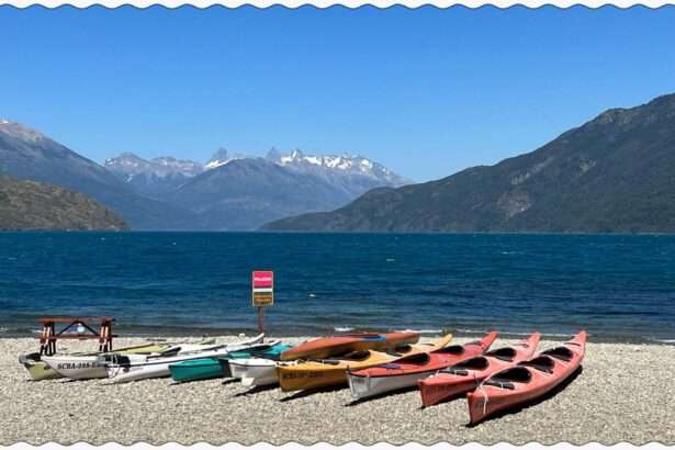Kayaks at Lago Puelo outside of El Bolson, Patagonia, Argentina