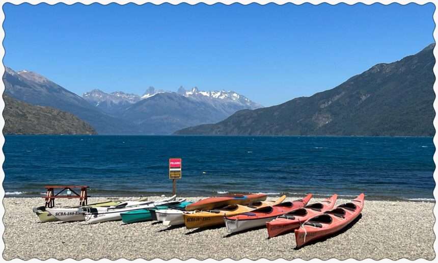 Kayaks at Lago Puelo outside of El Bolson, Patagonia, Argentina