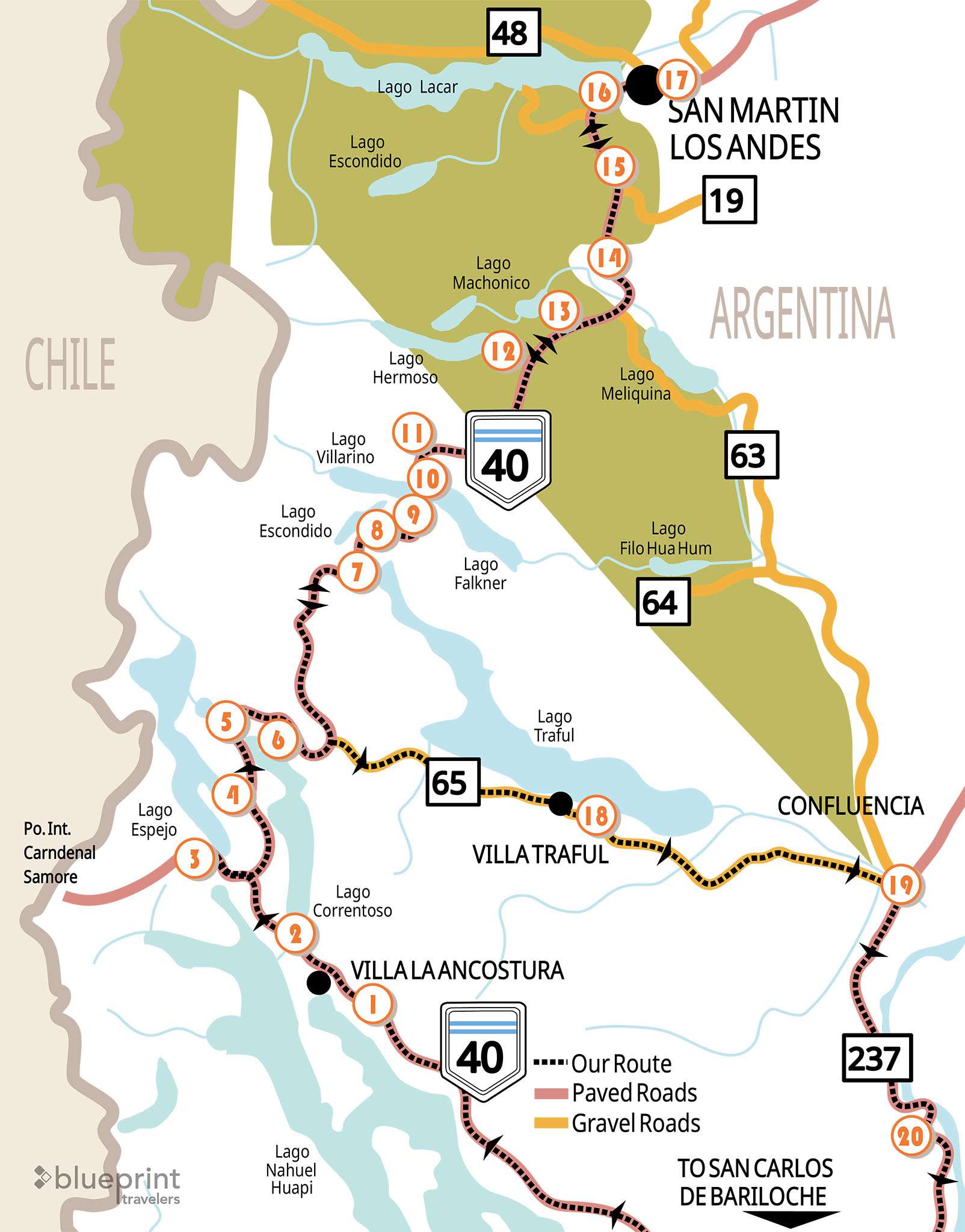 A map of the route of the Seven Lakes