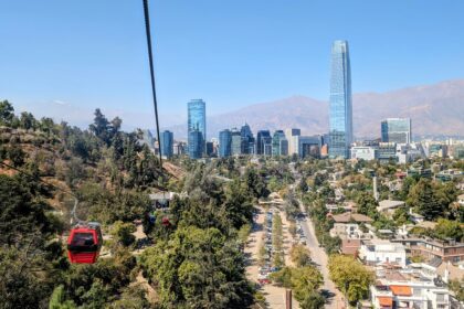 View over Santiago from Cerro San Cristóbal with the Andes behind the city