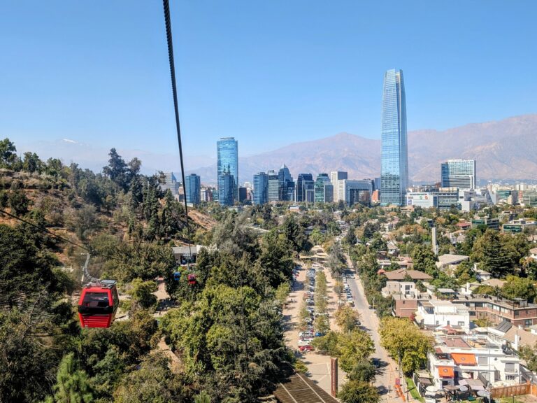View over Santiago from Cerro San Cristóbal with the Andes behind the city