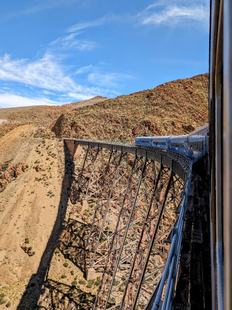 A train above a bridge that you can take when visiting Salta