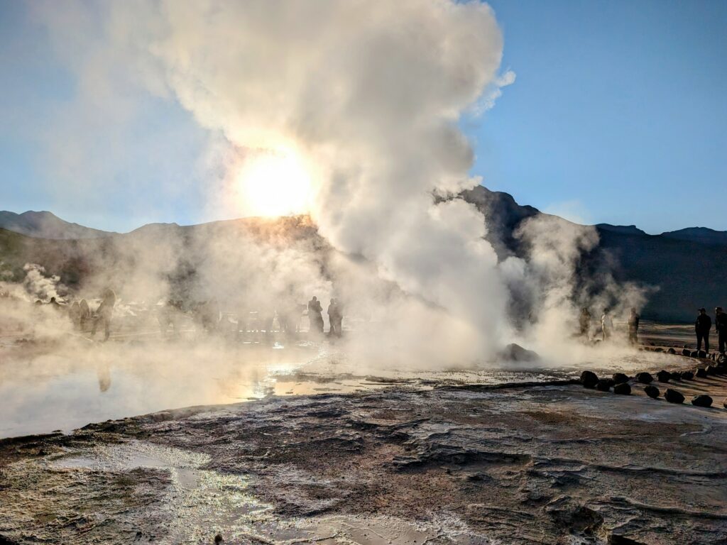 A landscape of geysers outside of San Pedro de Atacama