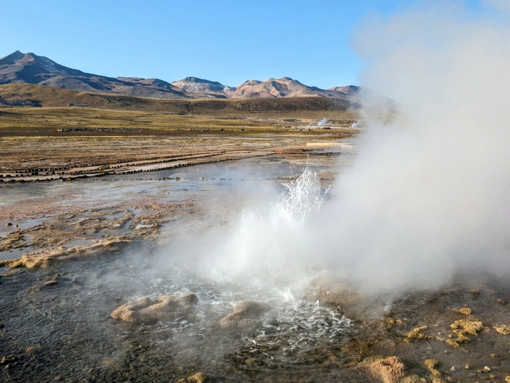 A landscape of geysers outside of San Pedro de Atacama