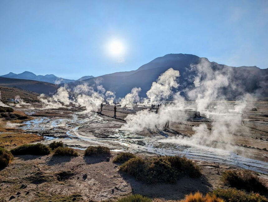A landscape of geysers outside of San Pedro de Atacama