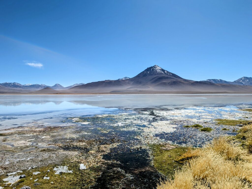 A white lagoon with a reflection during the Uyuni Salt Flats tour