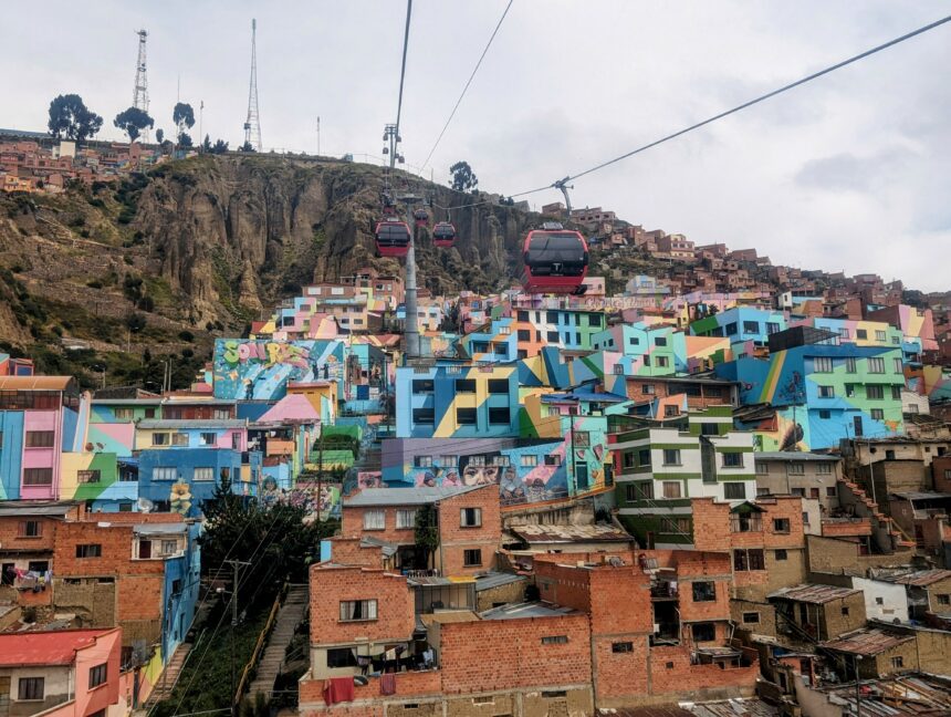 The telefericos of La Paz, floating over the unique architecture of the city and one of the best things to do in La Paz, Bolivia