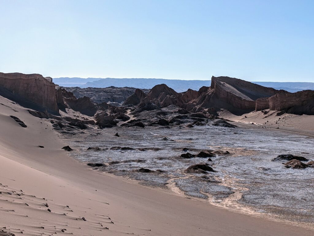 A rocky and sandy landscape outside of San Pedro de Atacama