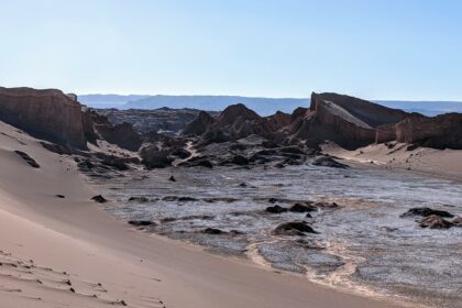 Rocky moon-like terrain of Valle de la Luna in the Atacama Desert, Chile
