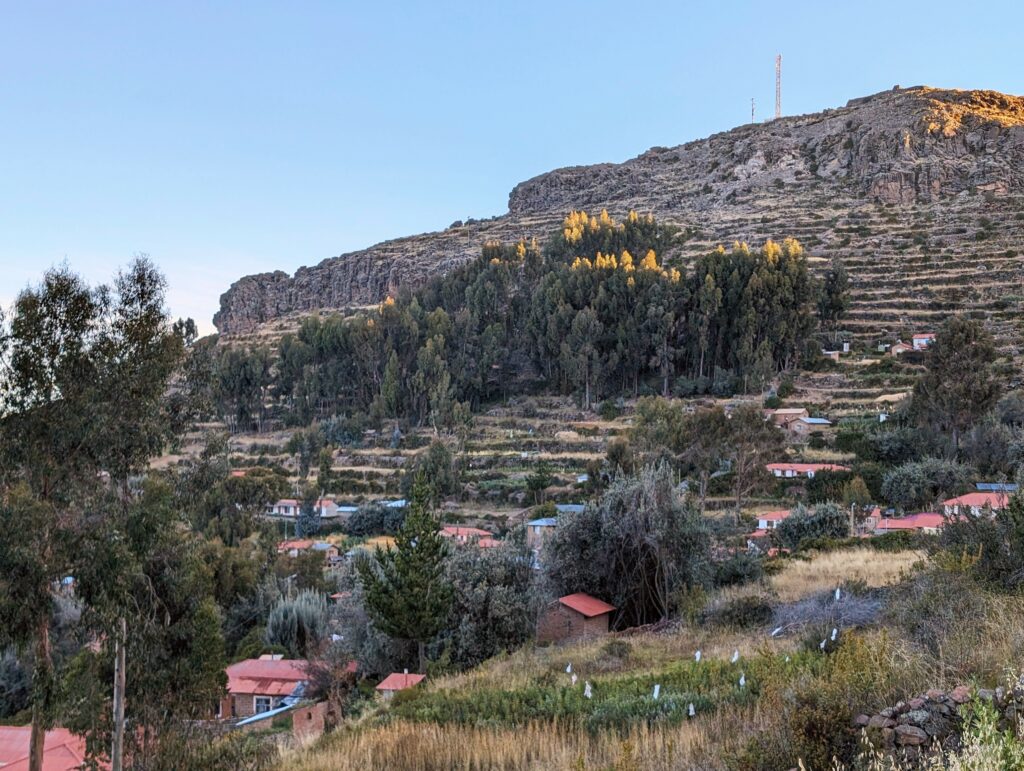 Homes on a hill as seen during the Lake Titicaca homestay tour