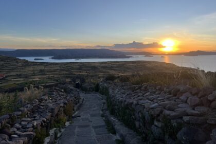 The sunset, as seen from the Pachamama temple on Amantani Island