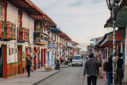 One of the colorful streets of Salento with shopping, restaurants, and bars