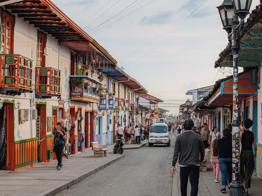 One of the colorful streets of Salento with shopping, restaurants, and bars