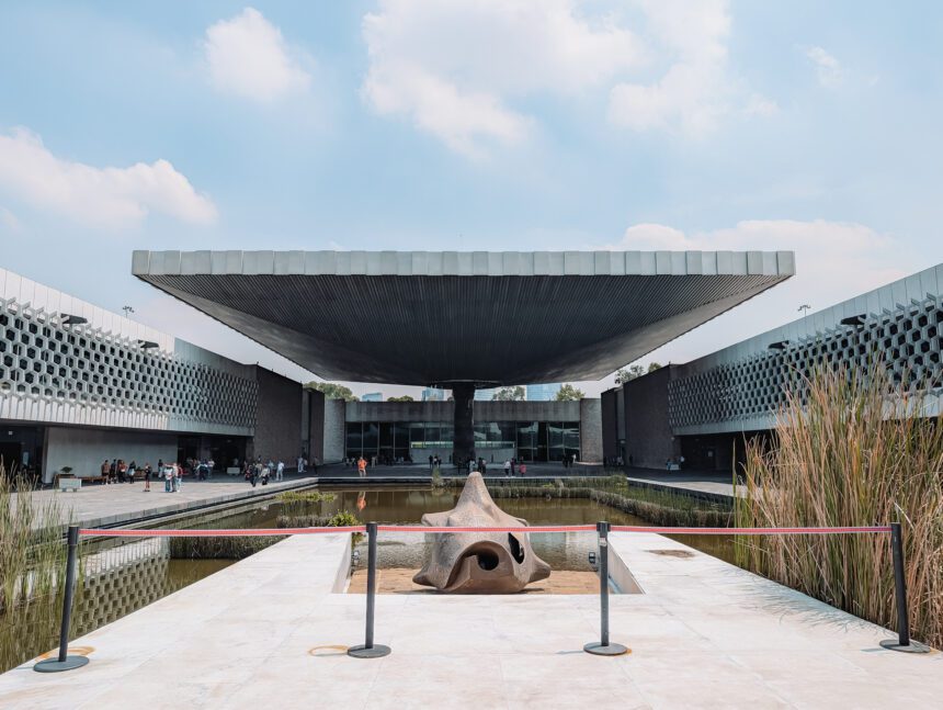 The central plaza and architecture of the Museo Nacional de Antropologia as one of the top things to do in Mexico City