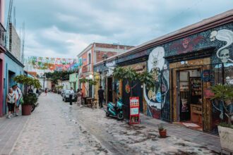 The mural-painted streets of a neighborhood in Oaxaca