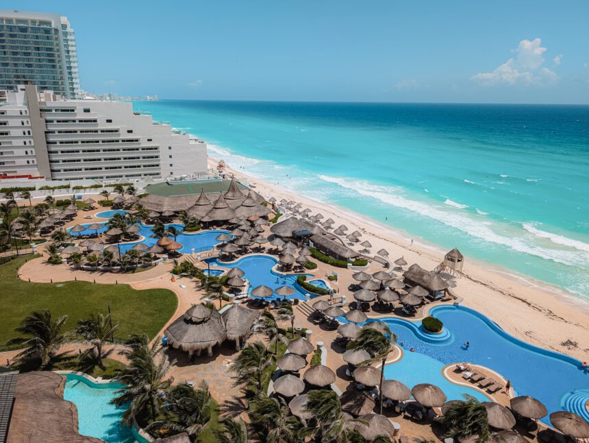 The view over a resort in the hotel district for a Cancun itinerary
