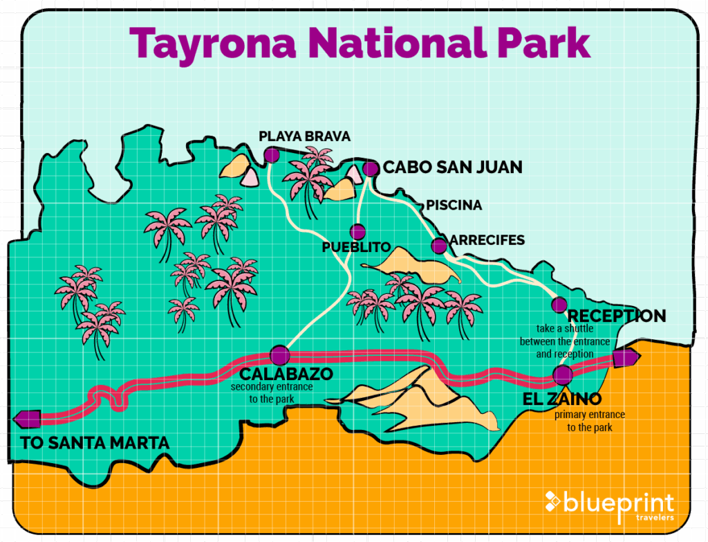 A map of Tayrona National Park - made by Blueprint Travelers