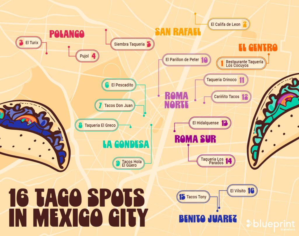 A map of the best tacos in Mexico City