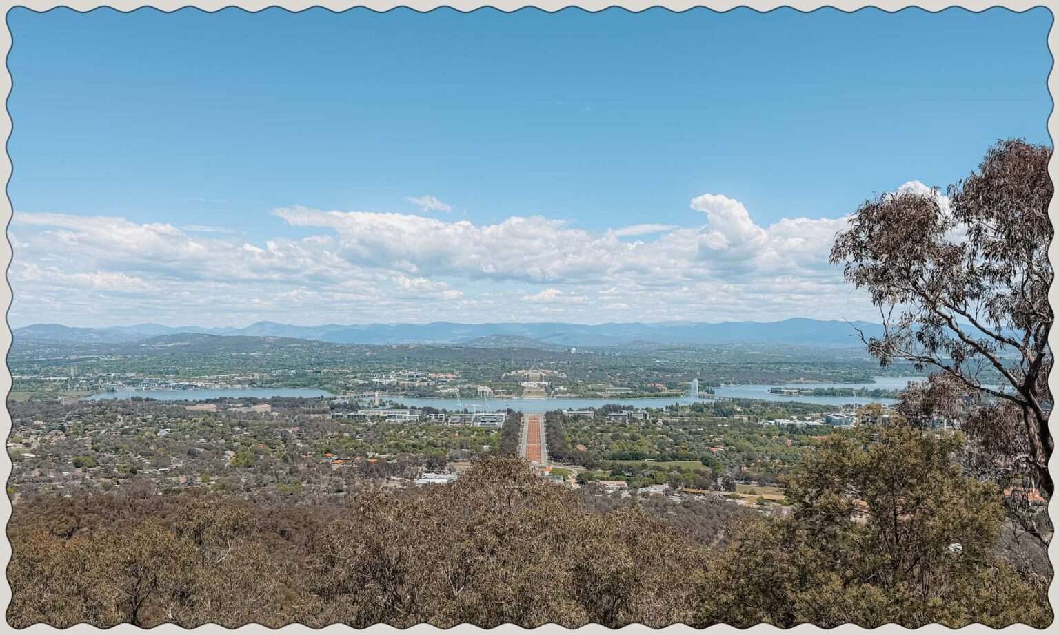A view of the greater Canberra city from an overlook when visiting Canberra