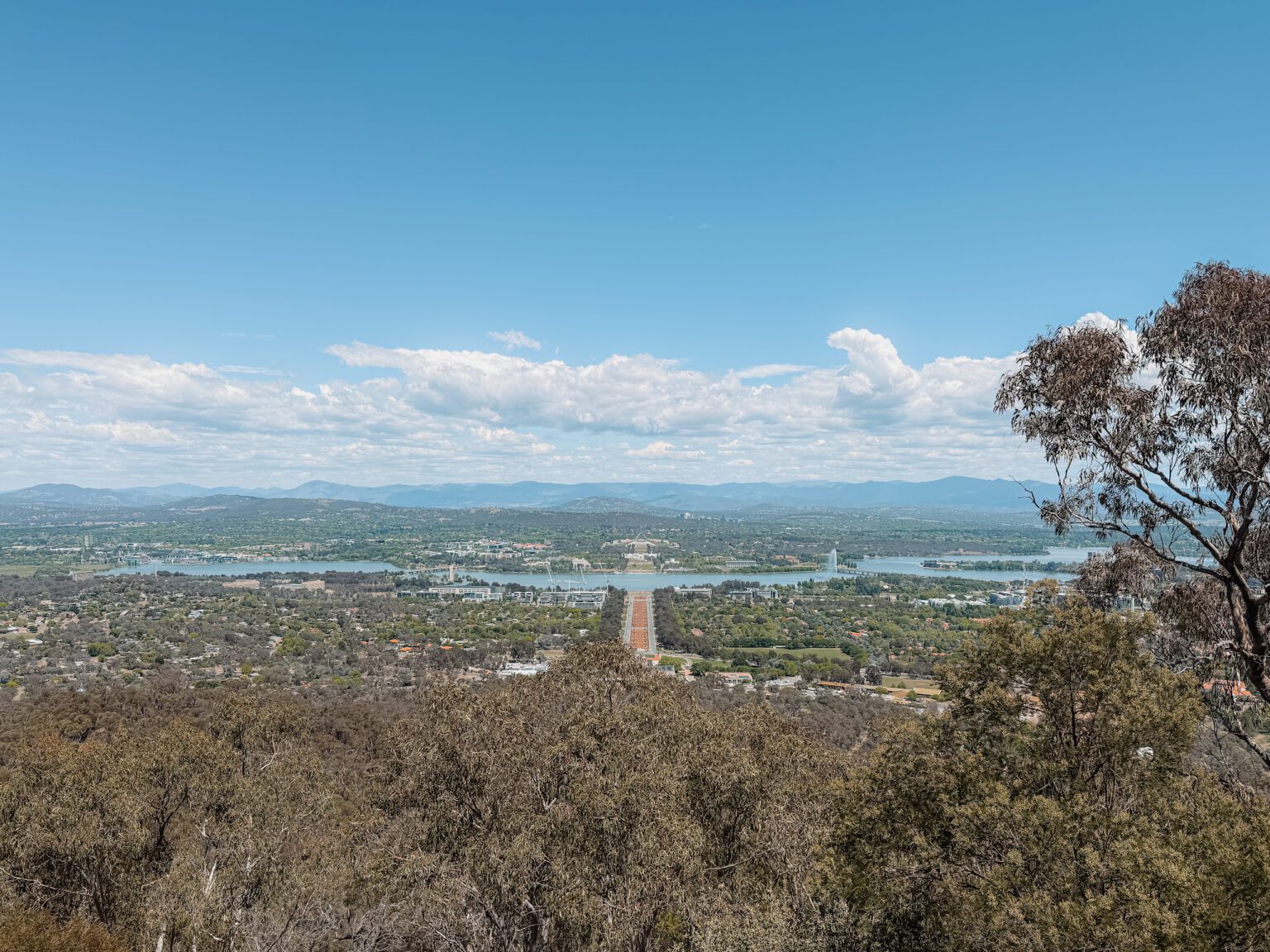 A view of the greater Canberra city from an overlook when visiting Canberra
