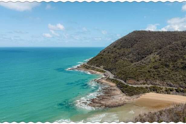 Overlooking a coastal road while driving the Great Ocean Road