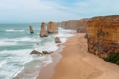 rock formations in an ocean along a cliff - Great Ocean Road Itinerary