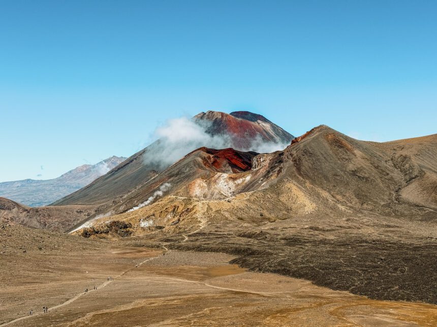A red and brown volcanic mountain near Taupo