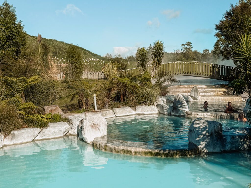 Turquoise pools cascading into each other in Taupo