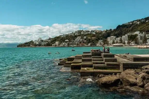 Manmade steps and stones cascading into the ocean - Wellington itinerary