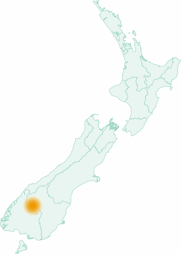 A map of new zealand with a dot on one of the wine regions of New Zealand