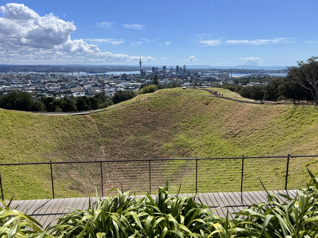 A park overlooking the Auckland, New Zealand skyline