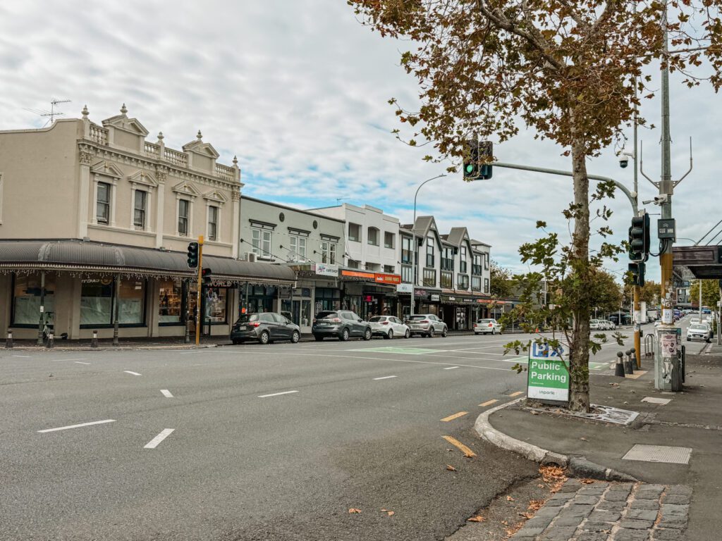 A street with historical buildings lining it in Auckland