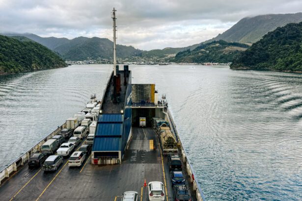 A ferry that takes people and cars between the North Island and South Island of the New Zealand Islands