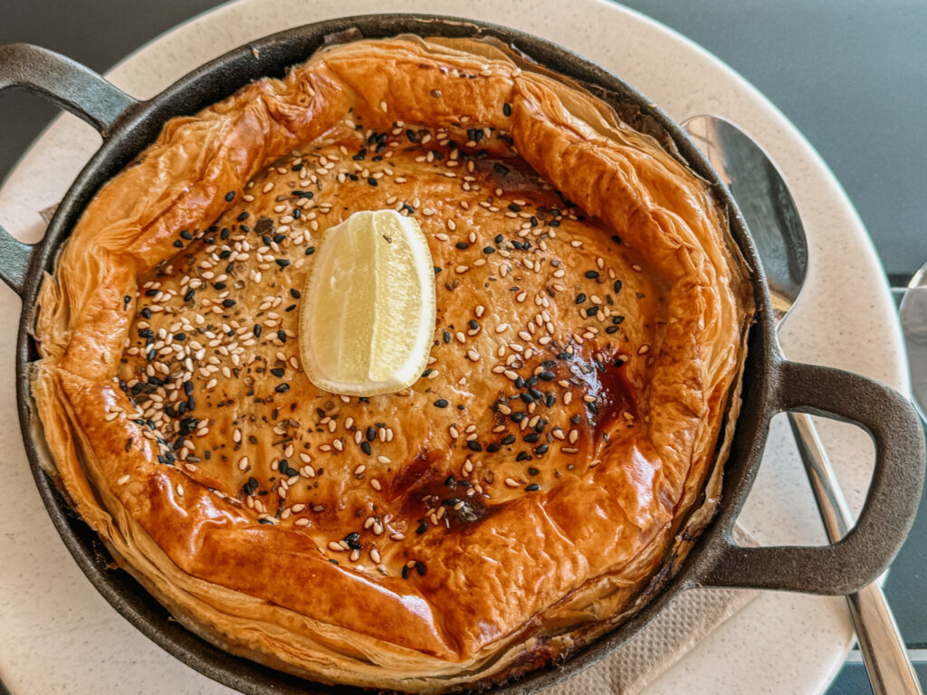 A large pie at a restaurant in a wine region of New Zealand
