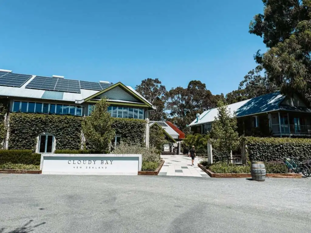 The entrance to the cellar door of Cloudy Bay in one of the wine regions in New Zealand