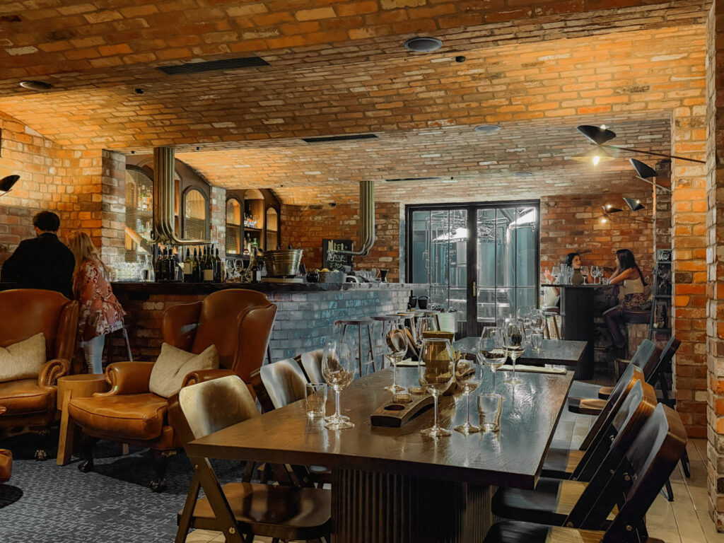 The interior of a wine tasting room with furniture and bar at one of the wine regions of New Zealand