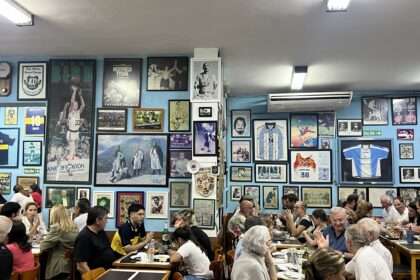 People sitting in a restaurant with walls covered in Argentina paraphernalia - Argentina dining recommendations