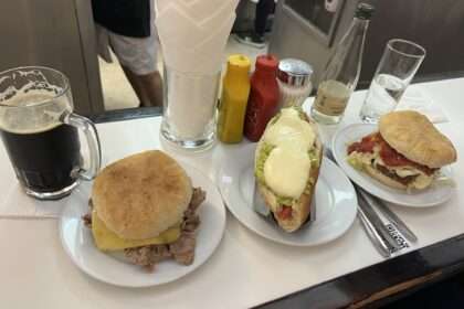 Three sandwiches on the counter of a diner - Chile food