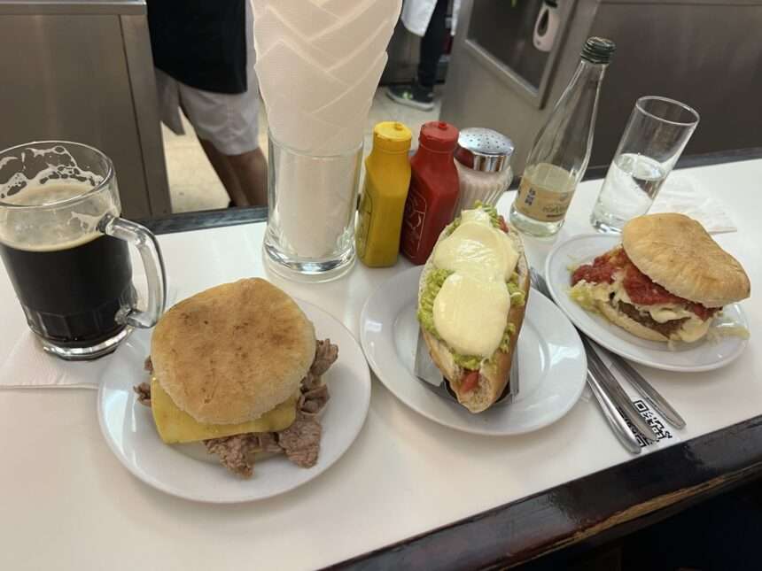 Three sandwiches on the counter of a diner - Chile food