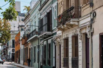 A street with European architecture in the historical center of Buenos Aires