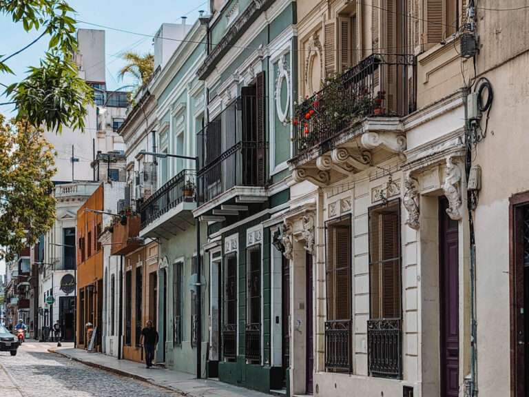 A street with European architecture in the historical center of Buenos Aires