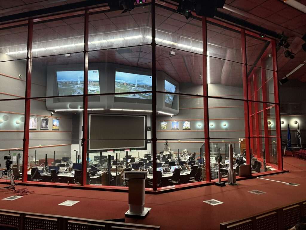 A window into the command center of a space center in French Guiana