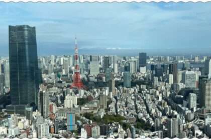 A view of the city of Tokyo, Japan, including the iconic Tokyo tower from an observation tower viewpoint