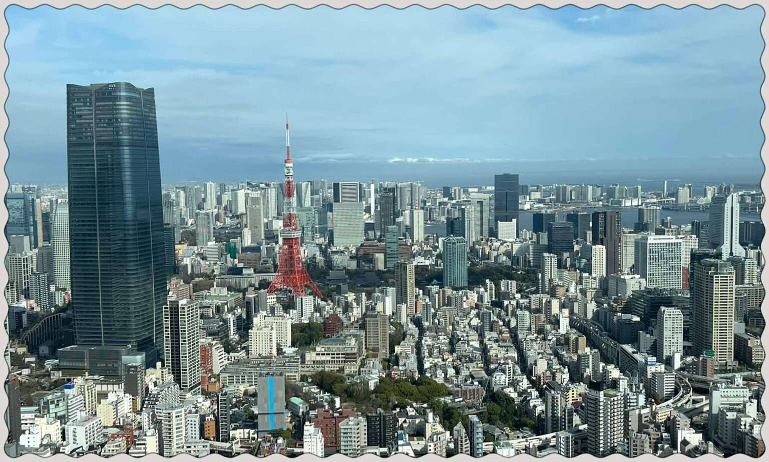 A view of the city of Tokyo, Japan, including the iconic Tokyo tower from an observation tower viewpoint